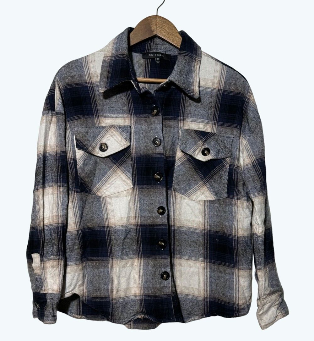Blu Pepper Shacket Plaid Oversized Western Cabincore Flannel Shirt Jacket Medium